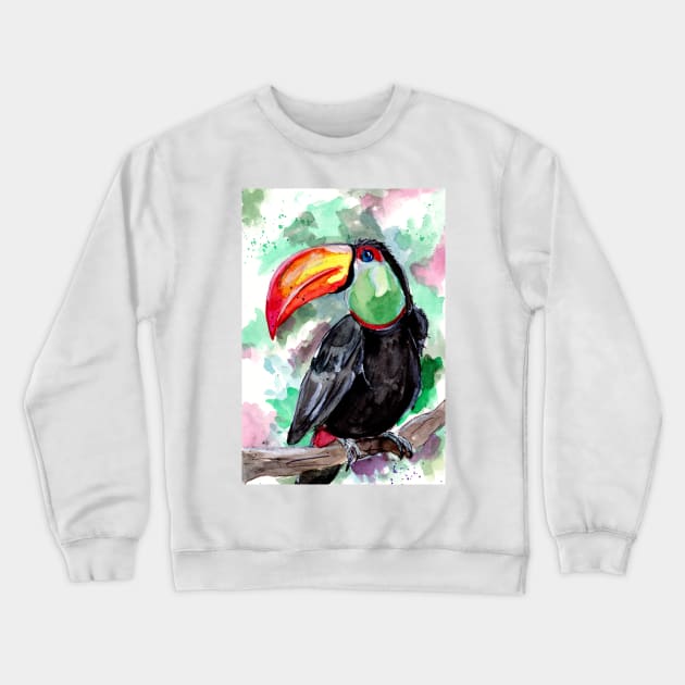 Tucan Bird Watercolor Crewneck Sweatshirt by ZeichenbloQ